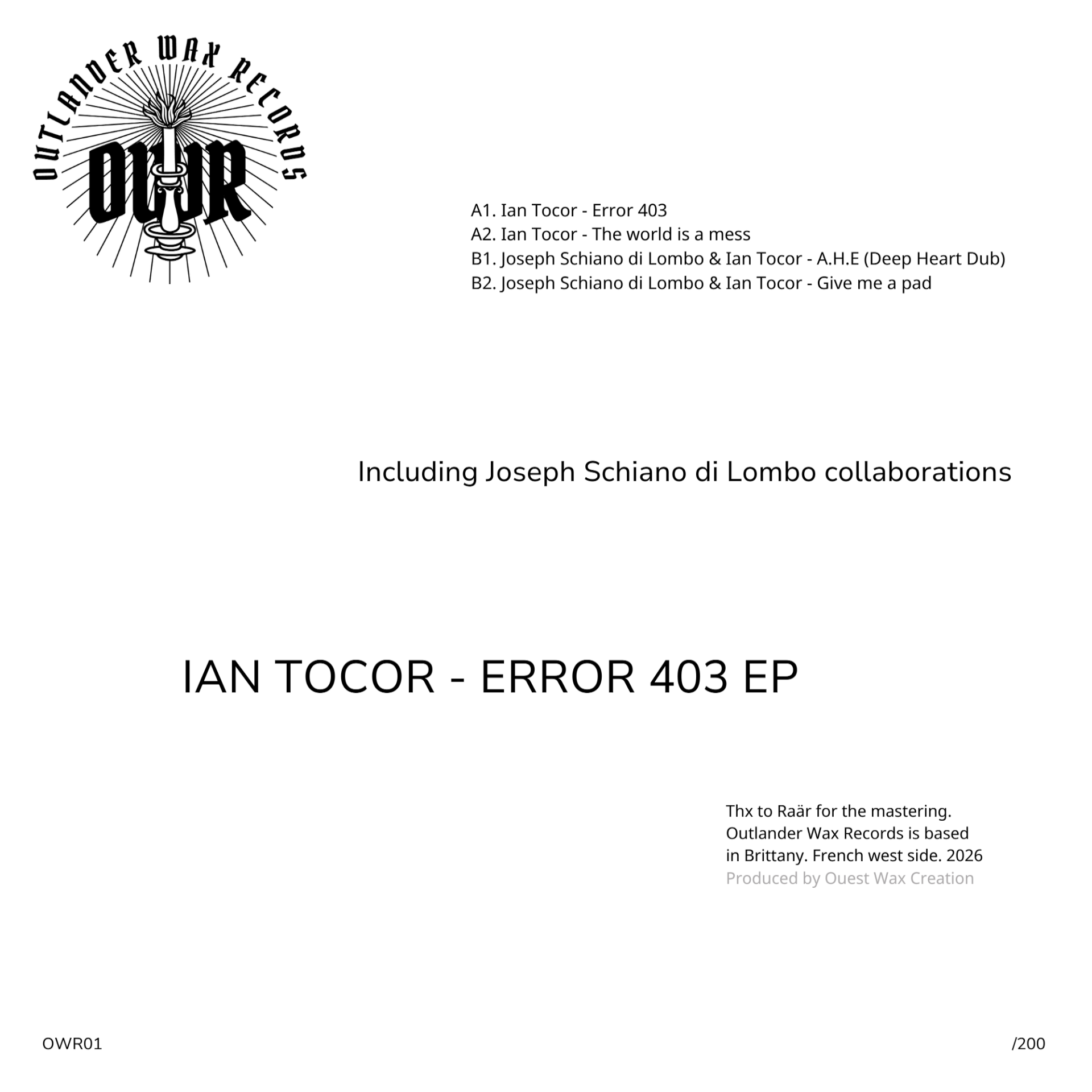 Ian Tocor, Joseph Schiano di Lombo - Error 403 EP - Image 2